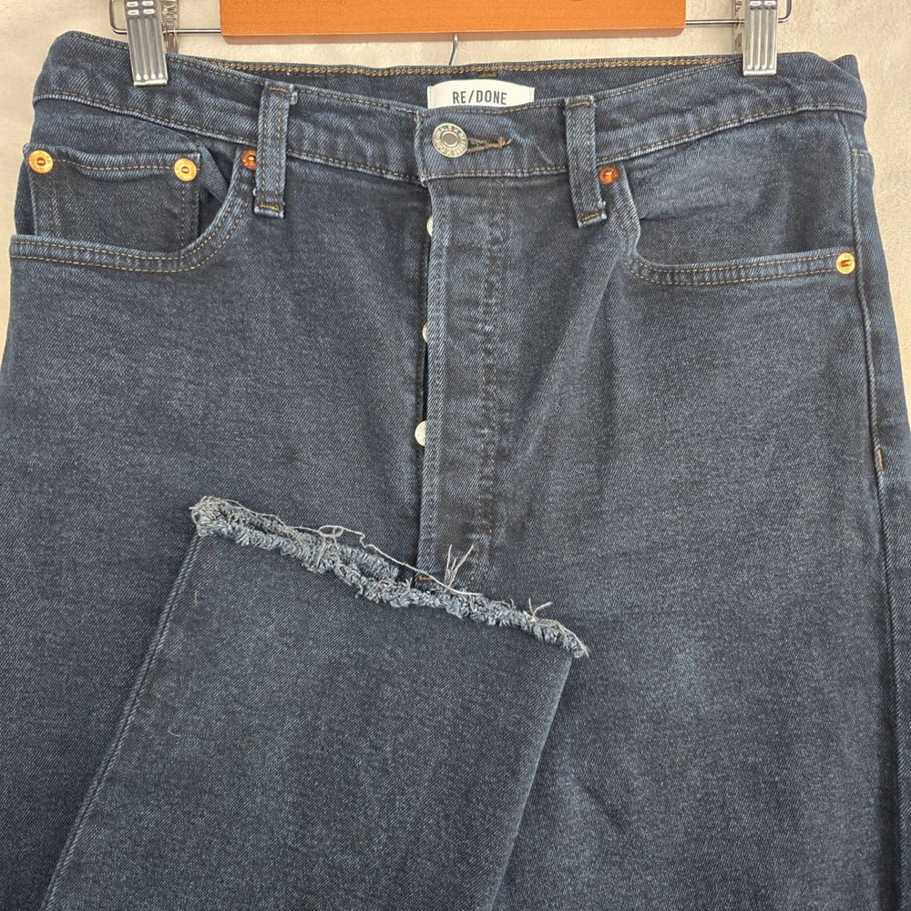 RE/DONE High Rise Straight Leg Raw Hem Jeans Black Dark Wash Size 30